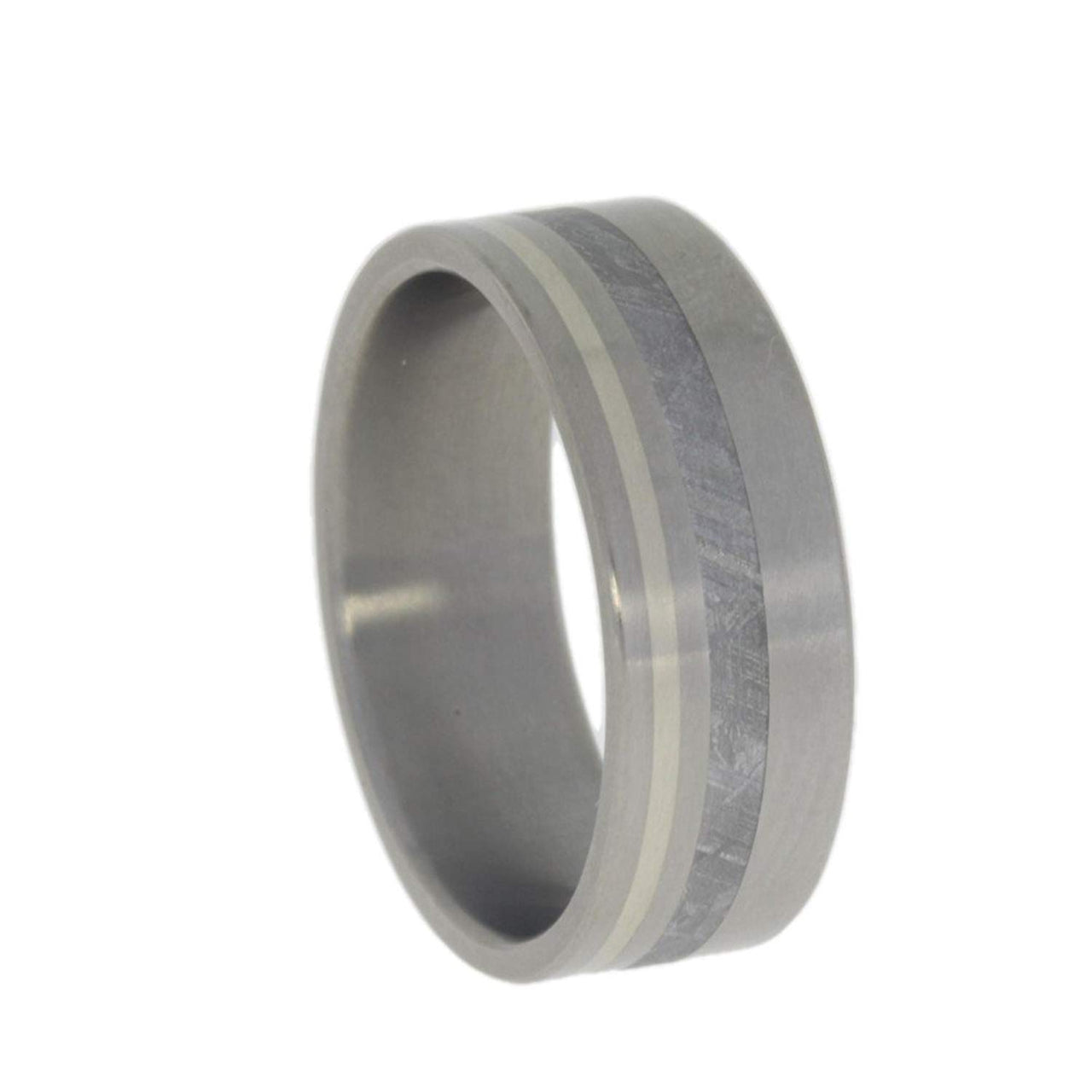 Gibeon Meteorite, 14k White Gold 8mm Comfort Fit Matte Titanium Band