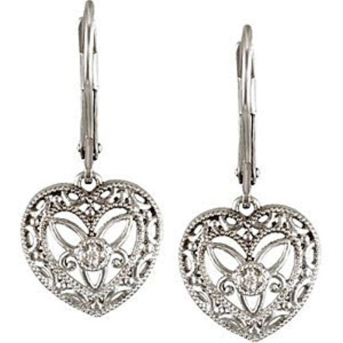 Sterling Silver Vintage Style Diamond Heart Earrings, Lever Back