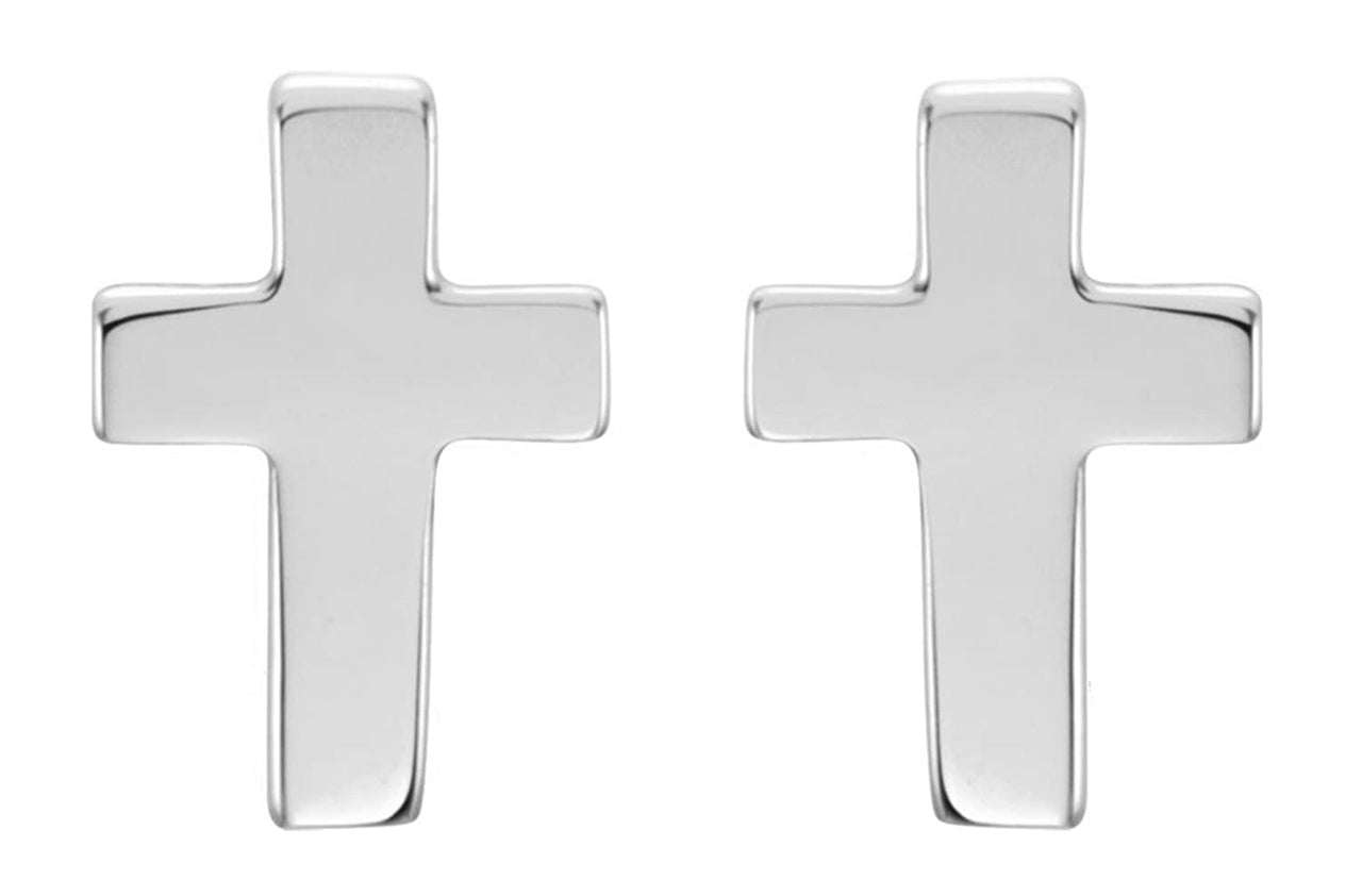 Girl's Christian Cross Stud Earrings, 14k White Gold (10x6MM)