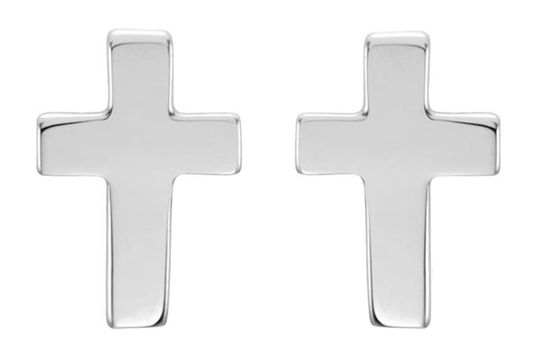 Girl's Christian Cross Stud Earrings, 14k White Gold (10x6MM)