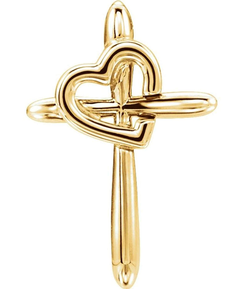 Cross with Heart 14k Yellow Gold Pendant (19.80X13.30)