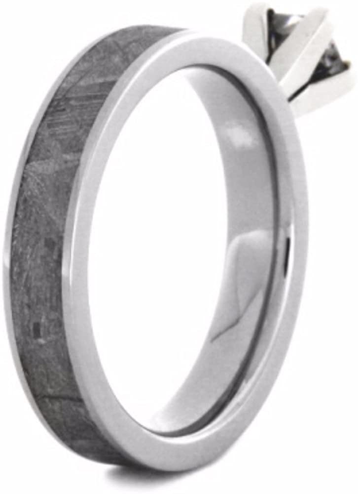 Forever One Moissanite, Gibeon Meteorite 4mm Comfort-Fit Titanium Ring, Size 13.75