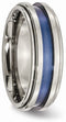 Titanium, Blue Anodized Groove 8mm Comfort-Fit Band, Size 8.5