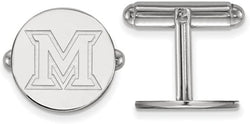 Rhodium-Plated Sterling Silver Miami University Round Cuff Links, 15MM