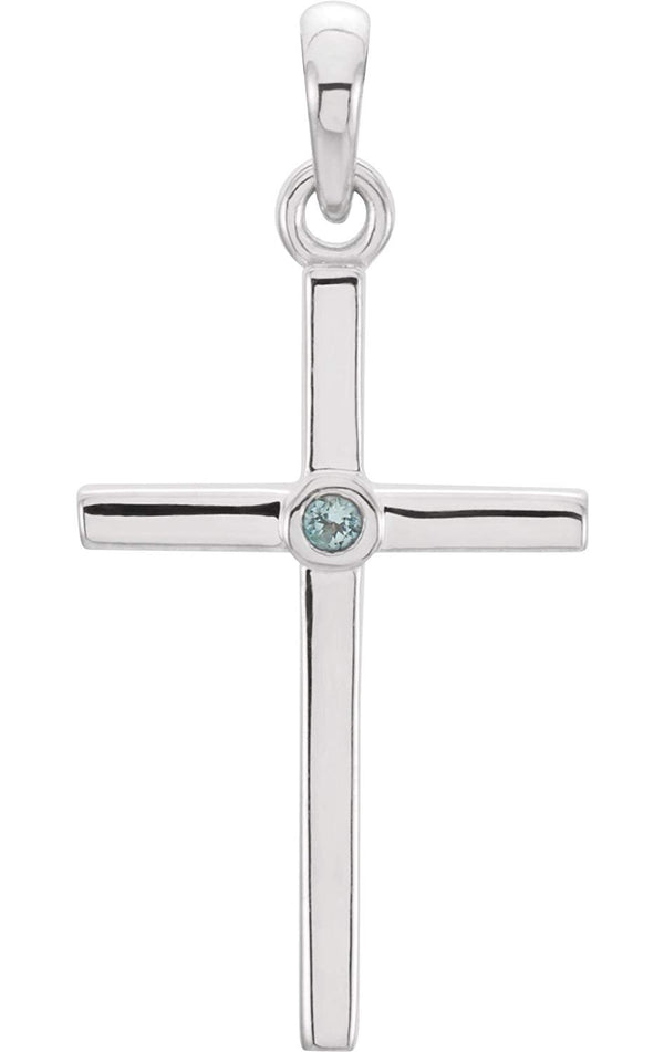 Platinum Aquamarine Inlay Cross Pendant (30.6x16.6MM)