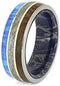 Synthetic Opal, Dinosaur Bone, Meteorite, 14k Yellow Gold, Titanium 8mm Comfort-Fit Mokume Sleeve Band, Size 10.25