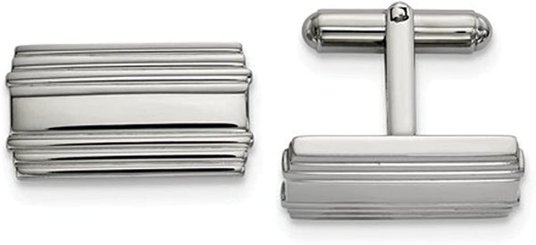 Stainless Steel Striped Texture Cuff Links, 19.13x17.4MM