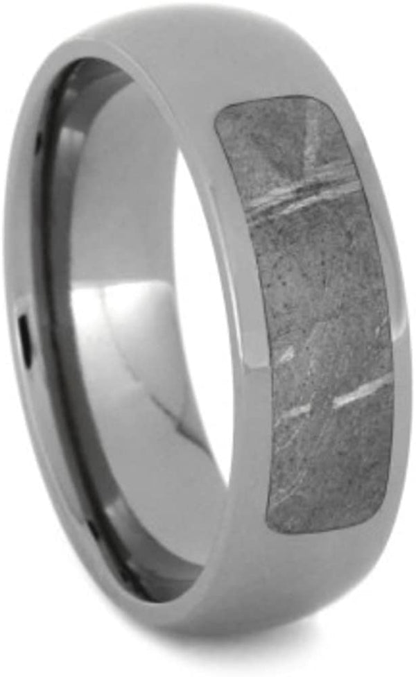 Dome Titanium 7mm Comfort-Fit Titanium Wedding Band with Meteority Inlay, Size 10.25