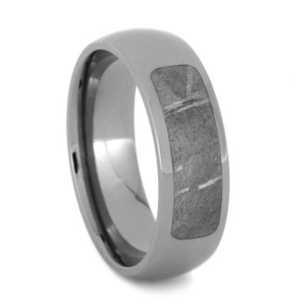 Dome Titanium 7mm Comfort-Fit Titanium Wedding Band with Meteority Inlay