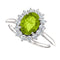 Arizona Peridot and Diamond Halo 14k White OR Yellow Gold Ring, Size 7