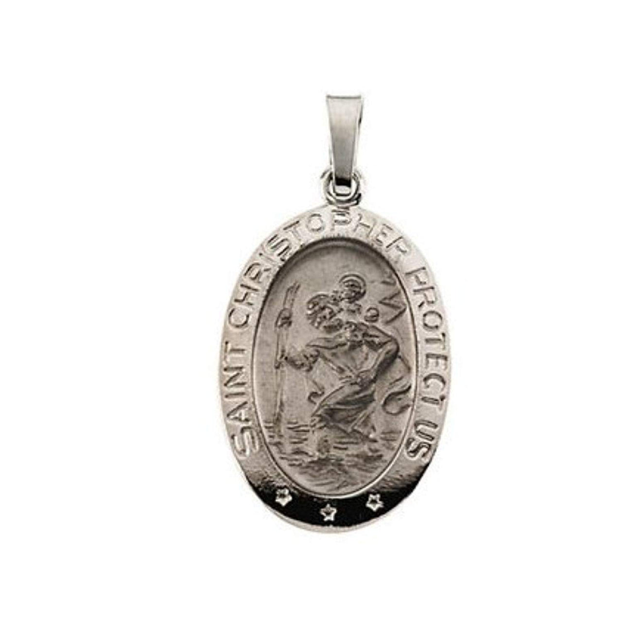 14k White Gold Oval St. Christopher Medal (19x14 MM)