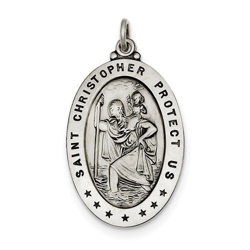 Sterling Silver Saint Christopher Medal Charm Pendant (40X20 MM)