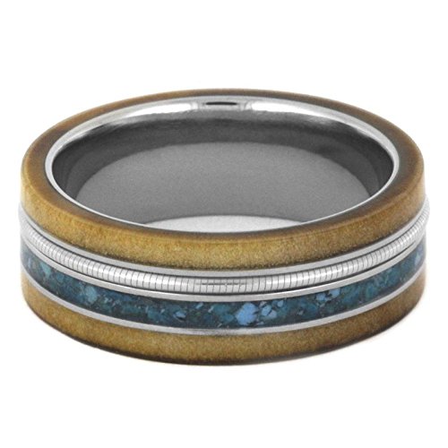 Crushed Turquoise, Rowan Wood, Cello String, 8mm Titanium Comfort-Fit Wedding Band