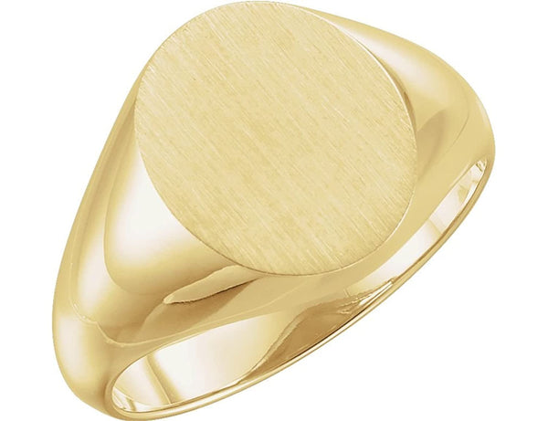 Men's Brushed Signet Semi-Polished 10k Yellow Gold Ring (14x12mm) Size 11.25