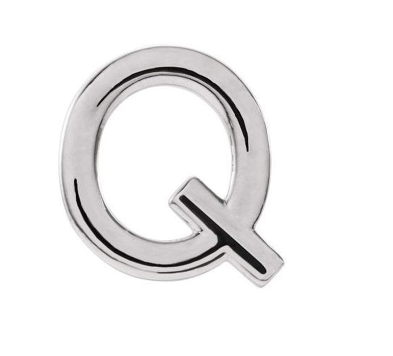Initial Letter 'Q' Sterling Silver Stud Earring (Single Earring)