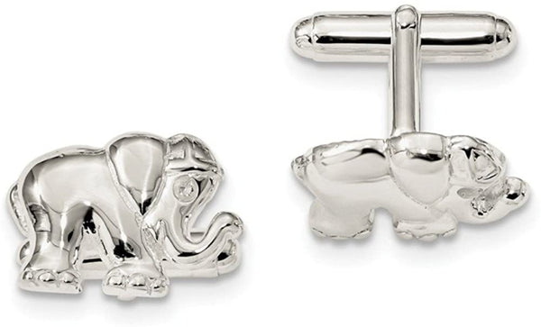 Sterling Silver CZ Elephant Cuff Links, 17.7X19.3MM