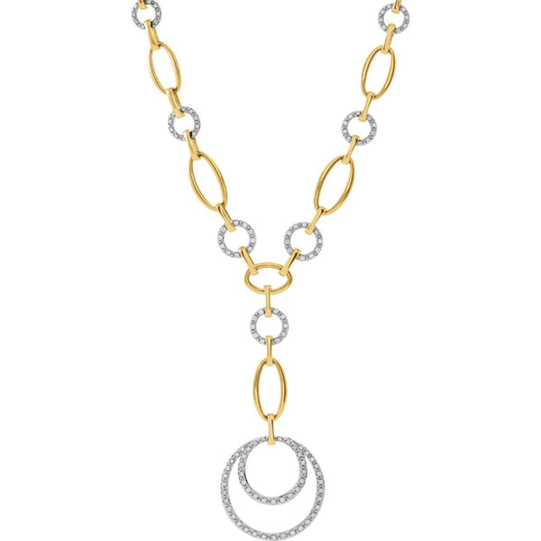 Diamond Two-Tone Circle 14k Yellow Gold and White Gold Pendant Necklace, 16" (5/8 Cttw)