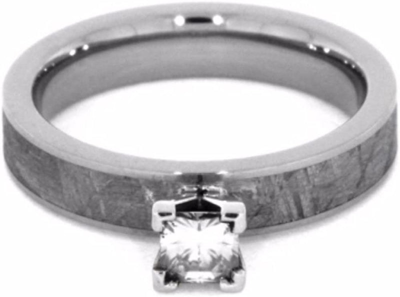 Forever One Moissanite, Gibeon Meteorite 4mm Comfort-Fit Titanium Ring, Size 7.75