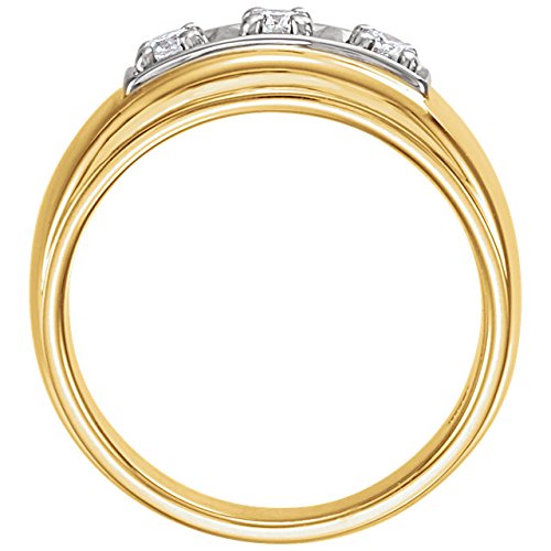 Men's 3-Stone Diamonds 8.5mm 14k Yellow Gold Ring, (0.33 Ct, G-H, I1), Size 10