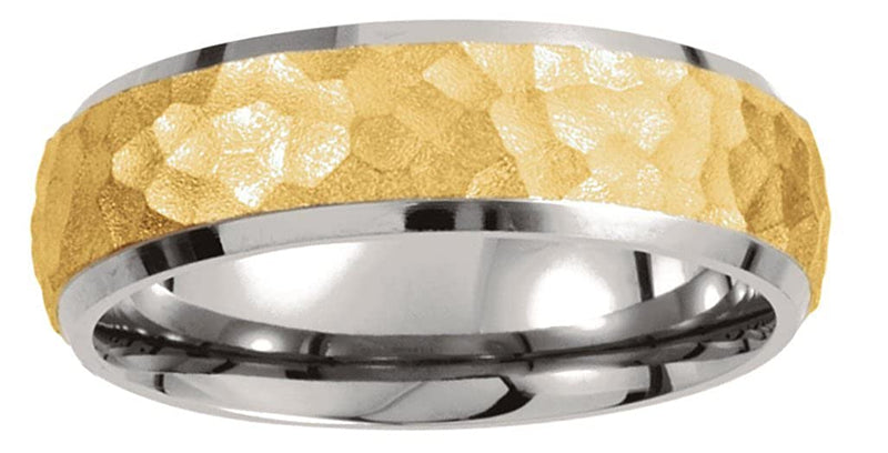 Titanium and Gold IP 7mm Hammered Dome Comfort Fit Band Size 12.5