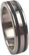 Black Grooved Pinstripes 6mm Comfort-Fit Titanium Wedding Band, Size 15.25