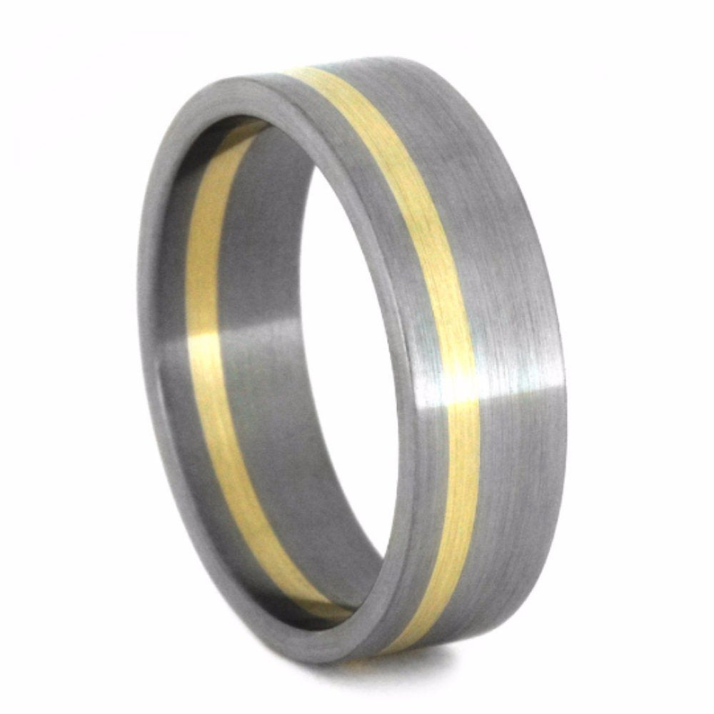 Brushed Titanium and 14k Yellow Gold Pinstripe 7mm Comfort-Fit Wedding Band