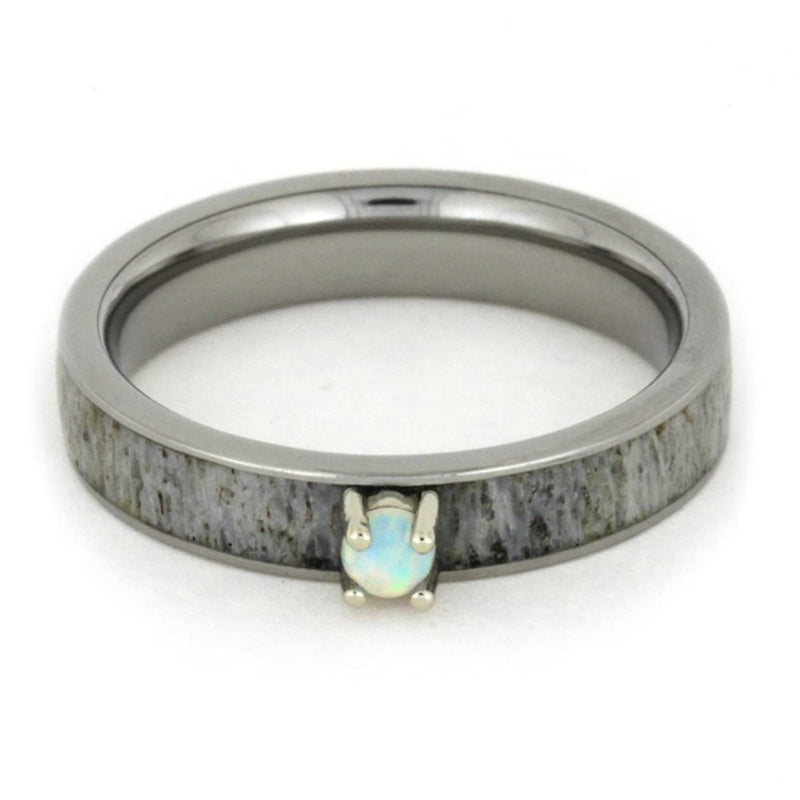 Opal, Antler Inlay 4mm Comfort-Fit Titanium Engagement Ring