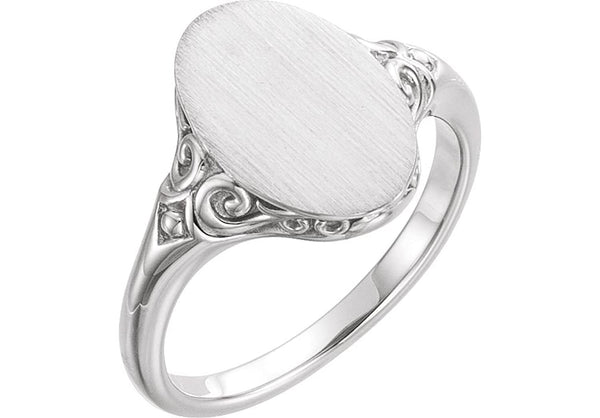 Satin-Brushed Oval Signet Ring, Rhodium-Plated 14k White Gold