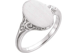 Satin-Brushed Oval Signet Ring, Sterling Silver, Size 5