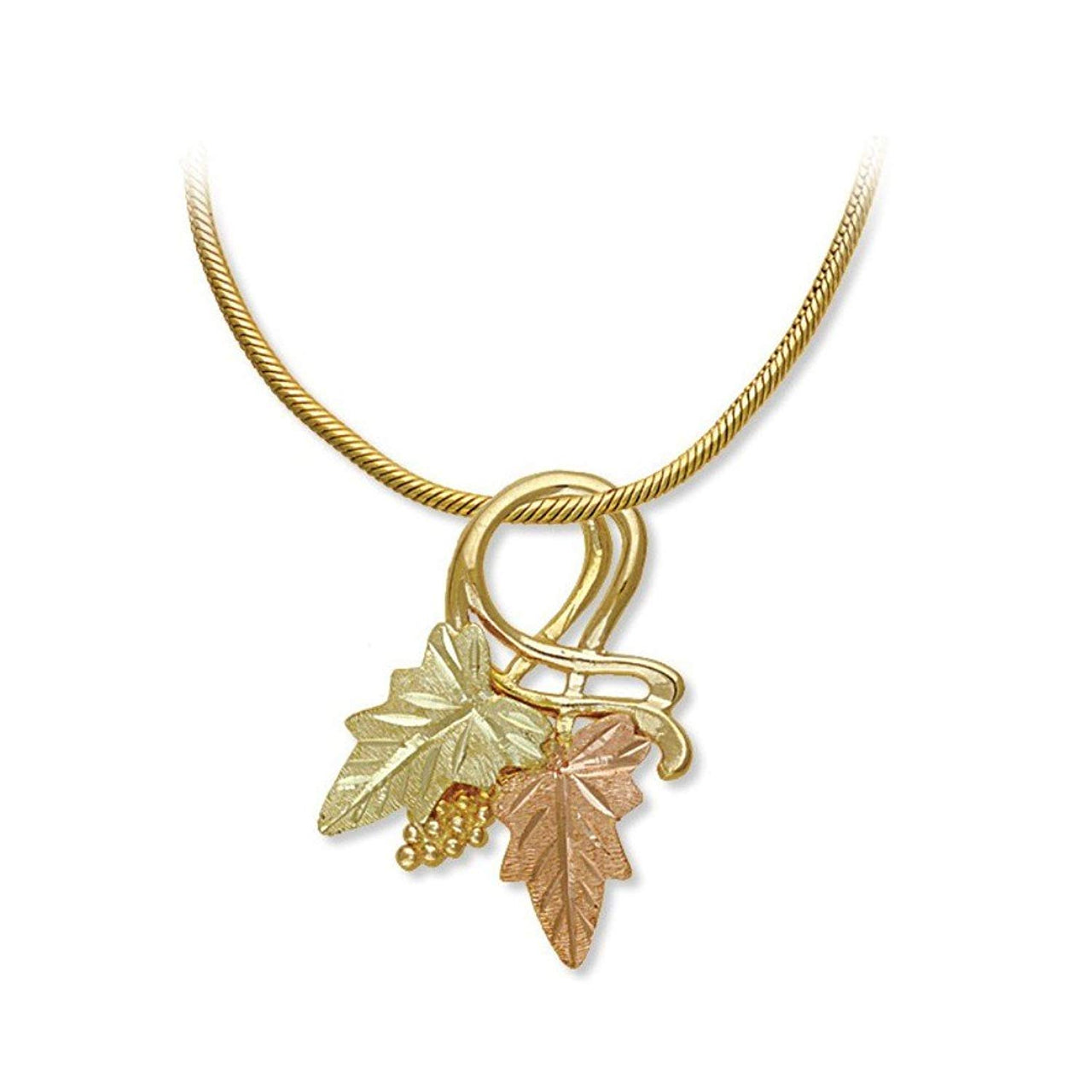 Slide Pendant Vermeil Snake Chain Necklace, 10k Yellow Gold, 12k Green and Rose Gold Black Hills Gold Motif, 18"