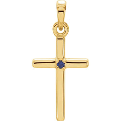 Blue Sapphire Inset Cross 14k Yellow Gold Pendant (19.2x9MM)