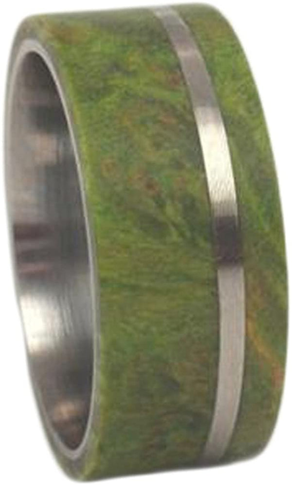 The Men's Jewelry Store (Unisex Jewelry) Green Box Elder Burl Wood 8mm Comfort-Fit Matte Titanium Wedding Band, Size 13.25