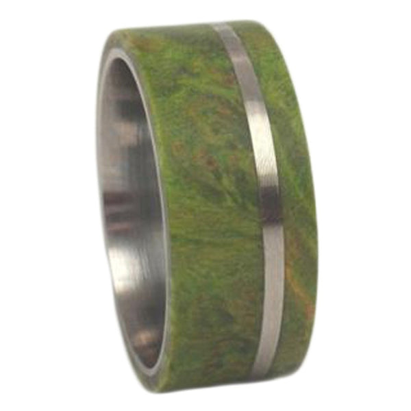 Green Box Elder Burl Wood 8mm Comfort-Fit Matte Titanium Wedding Band, Size 10