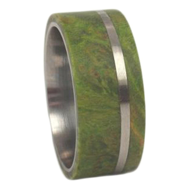 Green Box Elder Burl Wood 8mm Comfort-Fit Matte Titanium Wedding Band, Size 10