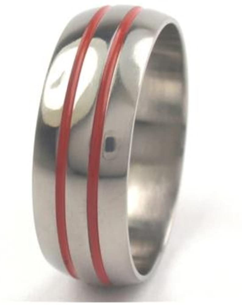 Red Grooved 8mm Comfort-Fit Titanium Wedding Band