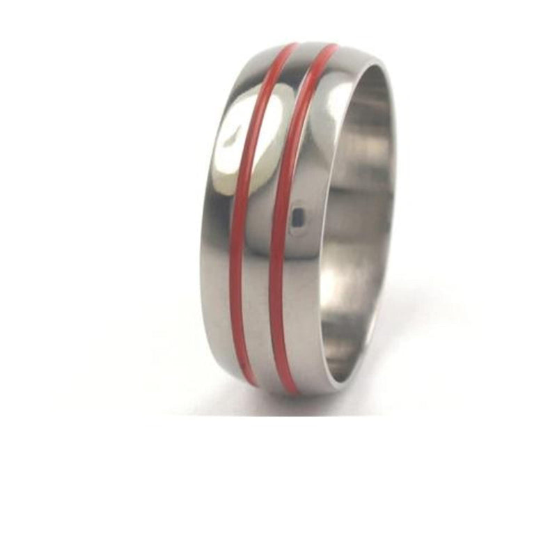 Red Grooved 8mm Comfort-Fit Titanium Wedding Band, Size 4.5