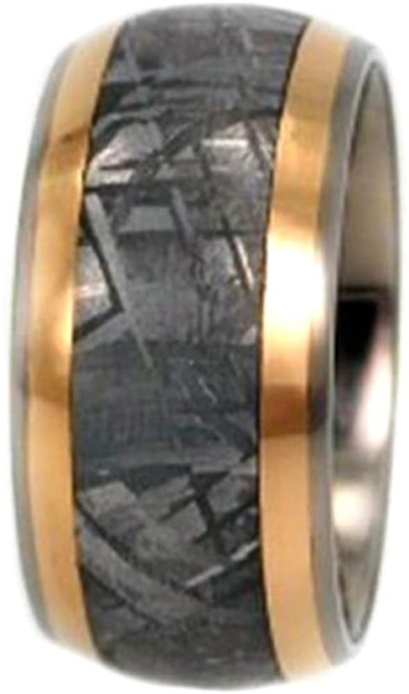 Gibeon Meteorite, 18k Yellow Gold 8mm Comfort-Fit Titanium Wedding Band, Size 8.75