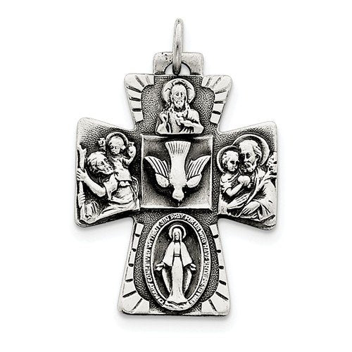 Sterling Silver Antiqued 4-Way Medal (35X22MM)