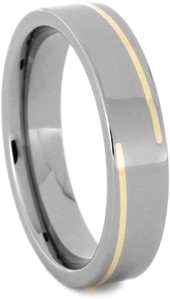 14k Yellow Gold Winding Stripe 5mm Comfort-Fit Titanium Wedding Band, Size 5