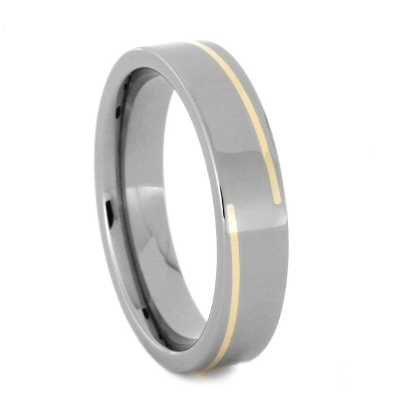 14k Yellow Gold Winding Stripe 5mm Comfort-Fit Titanium Wedding Band