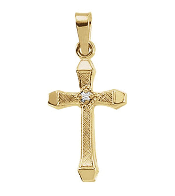 Accented Hollow Diamond Cross 14k Yellow Gold Pendant