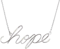 Diamond 'Hope' 14k White Gold Pendant Necklace, 16.8" (.08 Cttw)