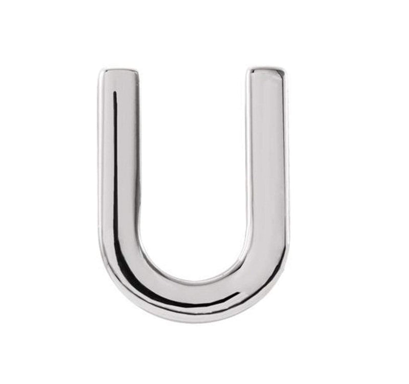 Initial Letter 'U' Sterling Silver Stud Earring (Single Earring)