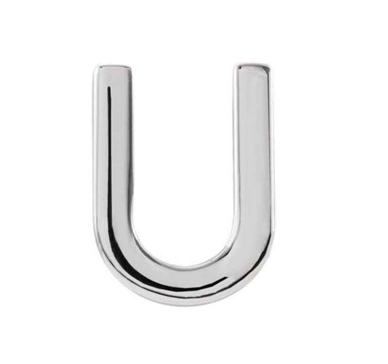 Initial Letter 'U' Rhodium-Plated 14k White Gold Stud Earring (Single Earring)