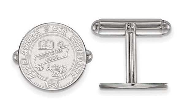 Rhodium-Plated Sterling Silver Appalachian State University Crest Round Cufflink, 15MM