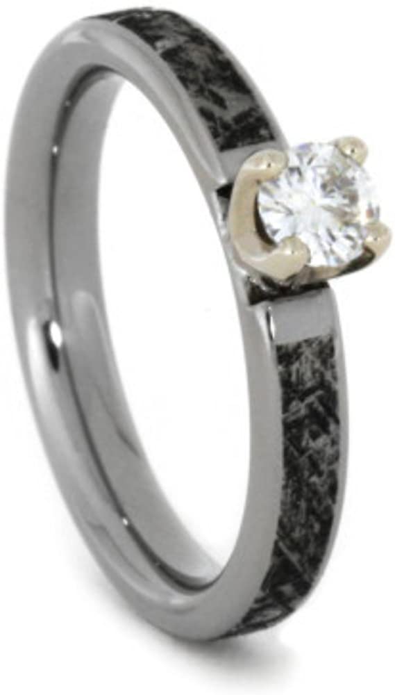 Forever One Moissanite, Mimetic Meteorite 4mm Comfort-Fit Titanium Engagement Ring, Size 14.25