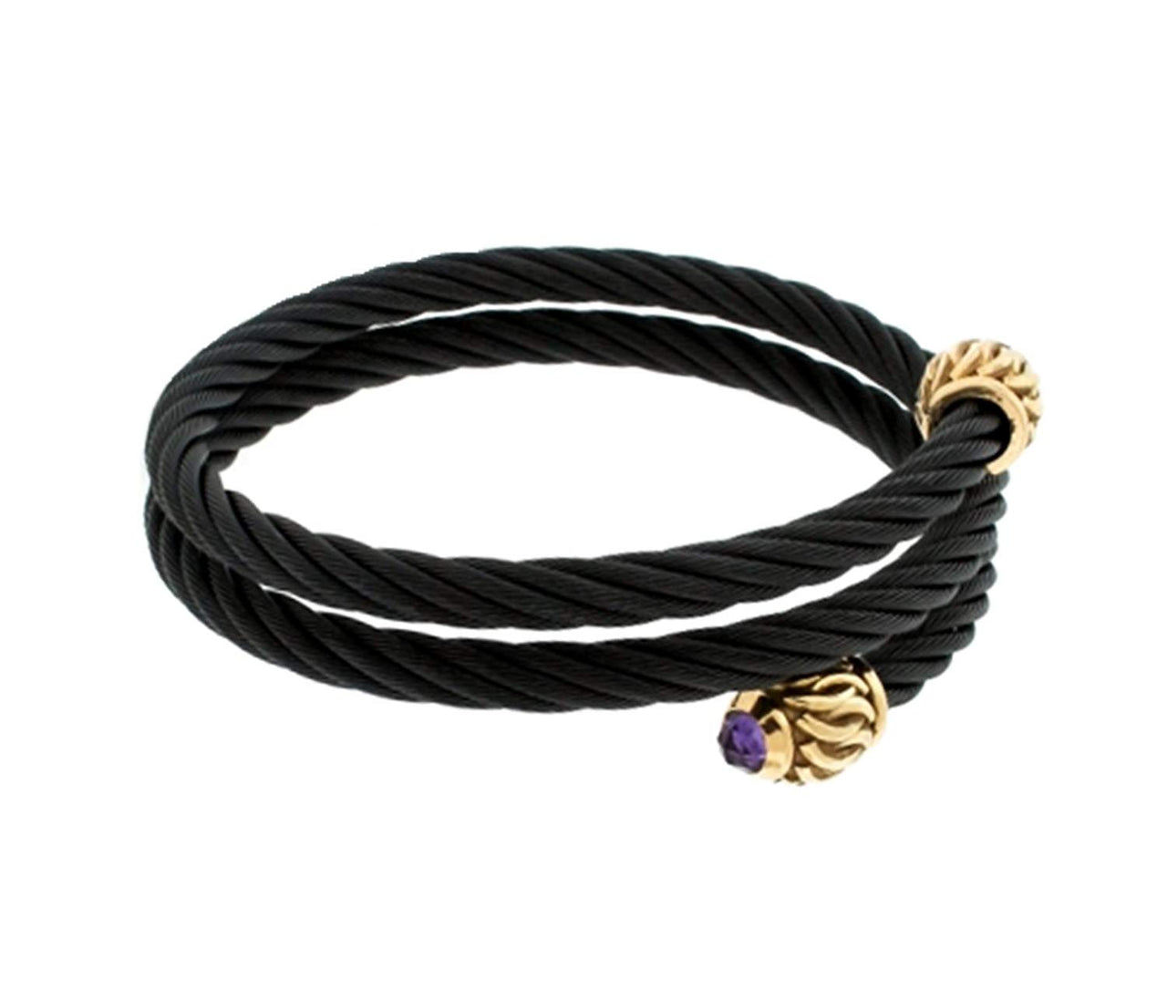 Throne Collection Black Titanium 24mm Cable Link and Bronze Caps Amethyst Bracelet, 6"