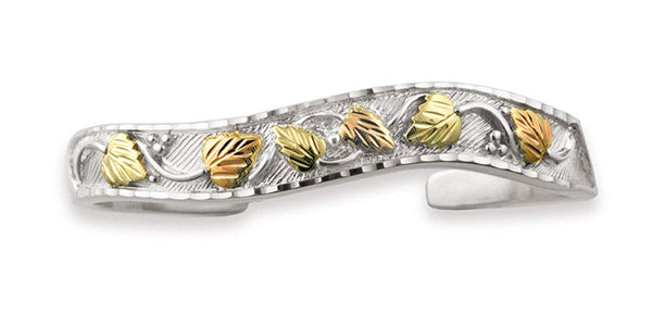 Bangle Cuff Bracelet, Sterling Silver, 12k Green and Rose Gold Black Hills Gold Motif