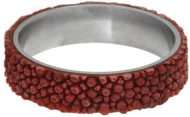 Red Stingray Leather 5mm Comfort-Fit Matte Titanium Wedding Band, Size 5.5
