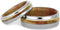 Titanium, 14k Yellow Gold Stripe, Comfort-Fit Flame Box Elder Burl Wood Band, Couples Wedding Rings, M 15.5-F8.5